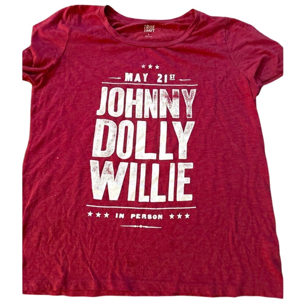 Johnny Cash, Dolly Parton, and Willie Nelson Concert Tee, Juniors L / Womens M